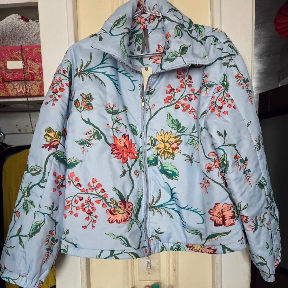 Anthropologie Dahlia Floral Bomber Jacket - Light Blue - L - NWT - Picture 8 of 8